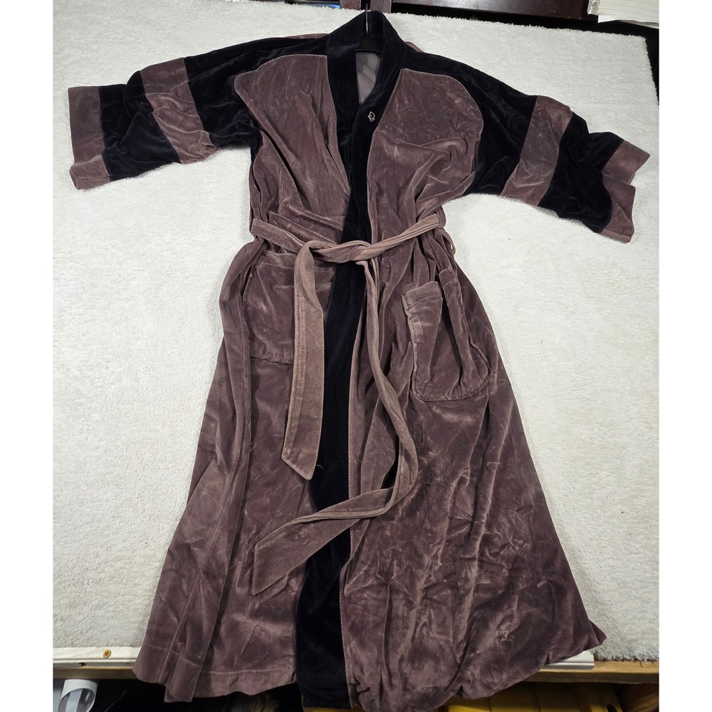 Christian Dior Monsieur Smoking Robe Mens Brown Black Velour Vintage CD Logo